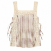 Cream Crochet-Lace Sleeveless Top with Maroon Checkered Motif