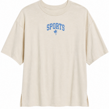 Cream Oversized Crewneck T-Shirt with Chest Graphic