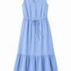 Light Blue Crinkled Sleeveless Midi Dress
