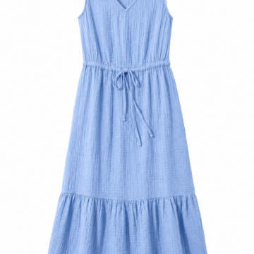 Light Blue Crinkled Sleeveless Midi Dress