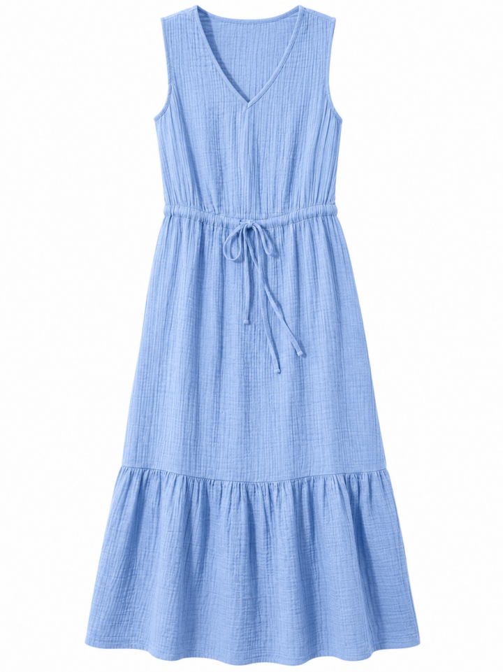 Light Blue Crinkled Sleeveless Midi Dress