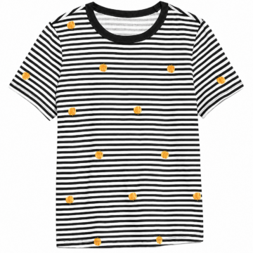 Black and White Striped Crew Neck T-Shirt