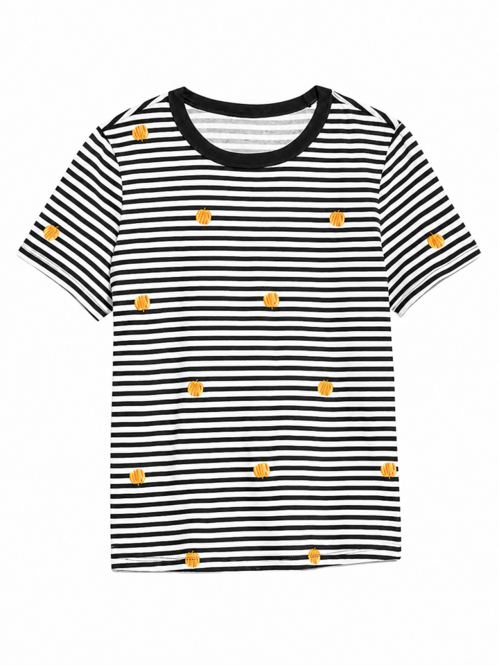 Black and White Striped Crew Neck T-Shirt