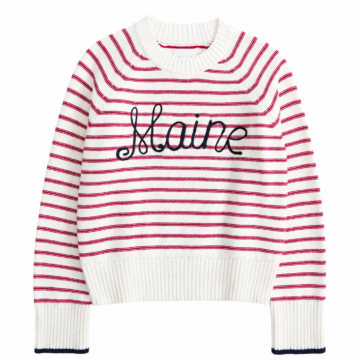 White Striped Boxy Knit Sweater with Maine