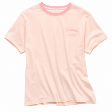 Light Pink Crewneck T-Shirt with Montauk Beach Print