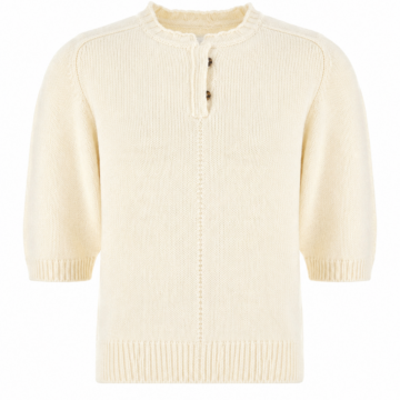 Cream Ribbed Henley Knit Sweater