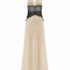 Champagne Halter Corset Maxi Dress with Lace Panel