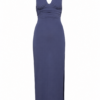 Dark Blue Sleeveless Ruched Maxi Dress with Slit