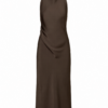 Dark Brown Halter Maxi Dress with Draped Bodice
