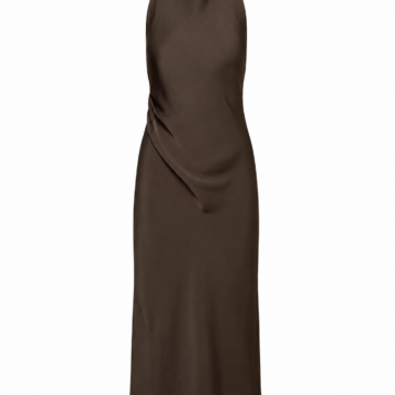 Dark Brown Halter Maxi Dress with Draped Bodice