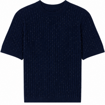 Navy Textured Knit Short Sleeve Top