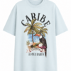 Light Blue Tropical Graphic Crewneck T-Shirt with Caribe Print