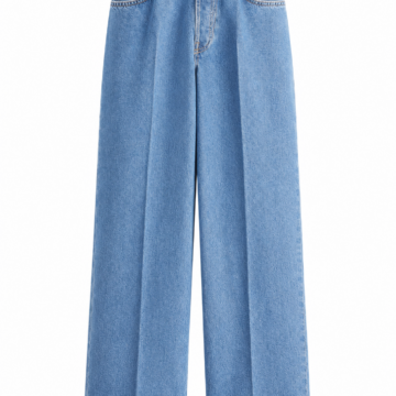 Medium Wash Blue High-Rise Wide-Leg Jeans with Pressed Creases