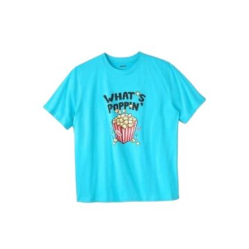 Cyan Graphic Crewneck T-Shirt with Popcorn Print