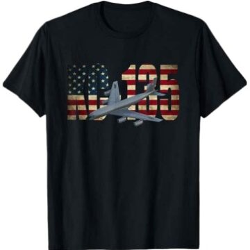 Black Graphic Crewneck T-Shirt with Distressed Flag and Aircraft Print