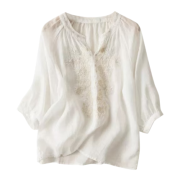 White Floral Embroidered Peasant Blouse