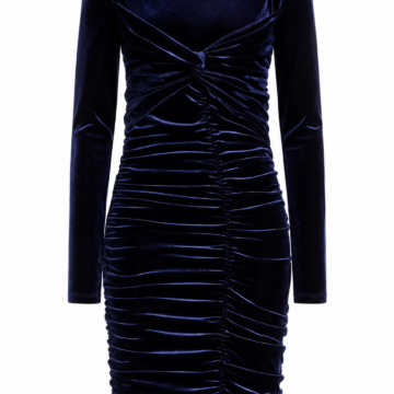 Navy Blue Velvet Bodycon Dress with Twist Front and Ruching