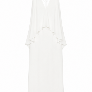 White Sleeveless Maxi Dress with Plunging V-Neck and Draped Overlay