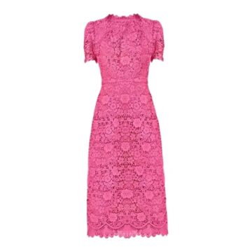Pink Floral Lace Sheath Midi Dress