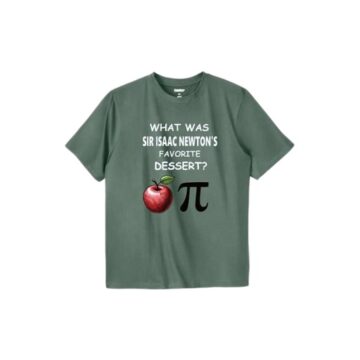 Olive Green Graphic Crewneck T-Shirt with Newton Apple Print
